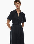 Dark Linen Belted Shirt Dress