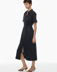 Dark Linen Belted Shirt Dress