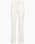 Studio flat lay of Siamo Firenze white flare pants designed for a sleek, body-enhancing silhouette and minimalist closure.