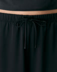 Black satin wide-leg pants for women with elastic waistband and drawstring – Italian double-faced satin lounge trousers