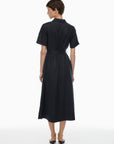 Dark Linen Belted Shirt Dress