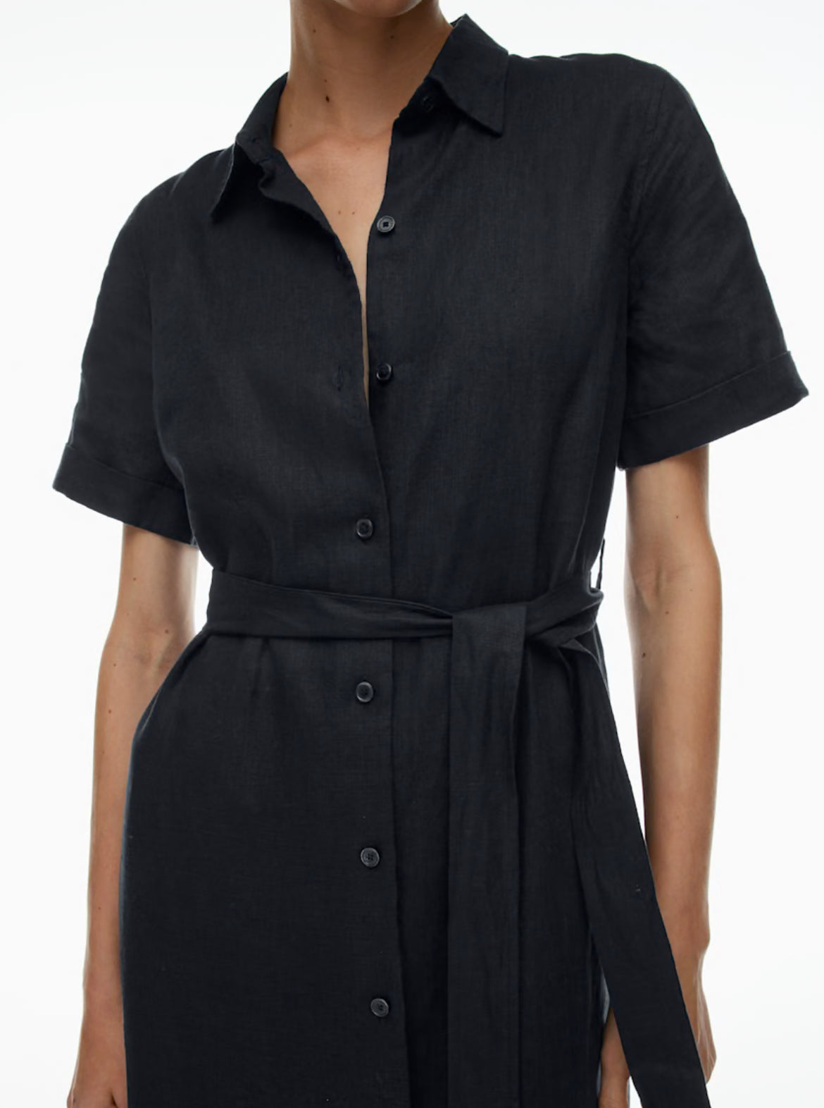 Dark Linen Belted Shirt Dress Dark Linen Belted Shirt Dress
