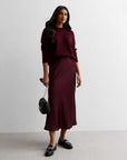 Burgundy Satin Bias Cut Midaxi Skirt