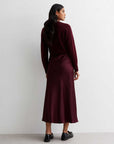 Burgundy Satin Bias Cut Midaxi Skirt