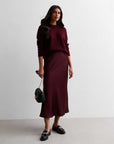 Burgundy Satin Bias Cut Midaxi Skirt