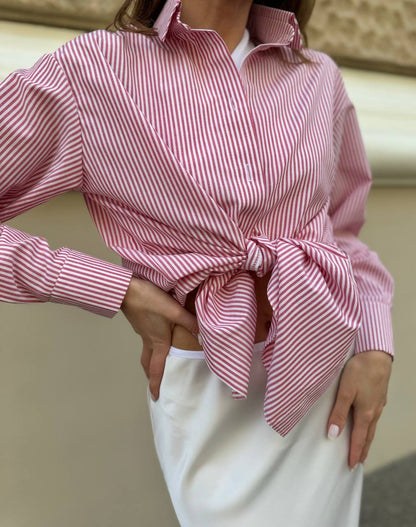 Rosé Pinstripe Button-Up Shirt