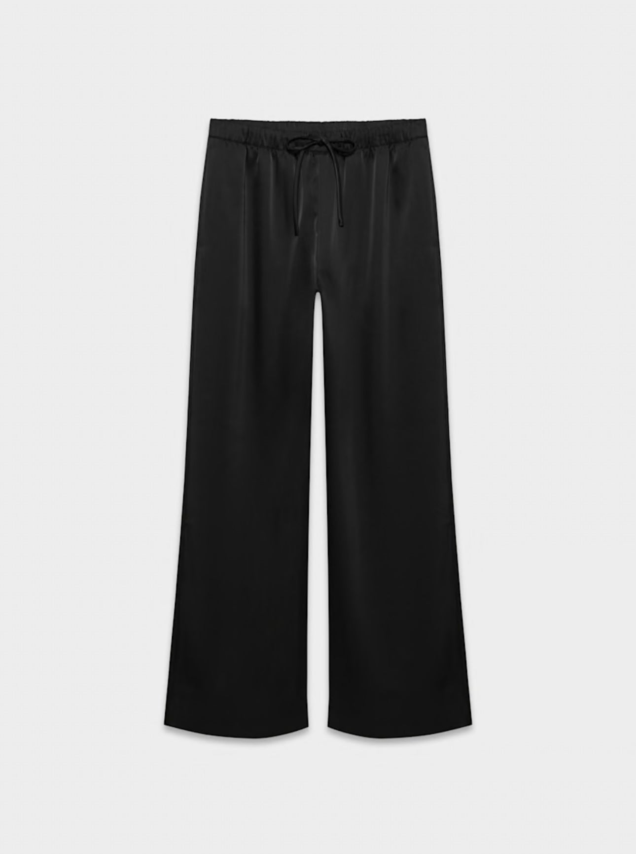 Black satin wide-leg pants for women with elastic waistband and drawstring – Italian double-faced satin lounge trousers