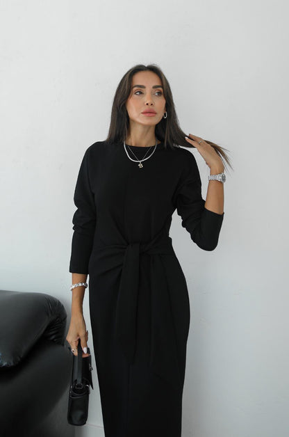 “Midnight Elegance Tie-Waist Dress