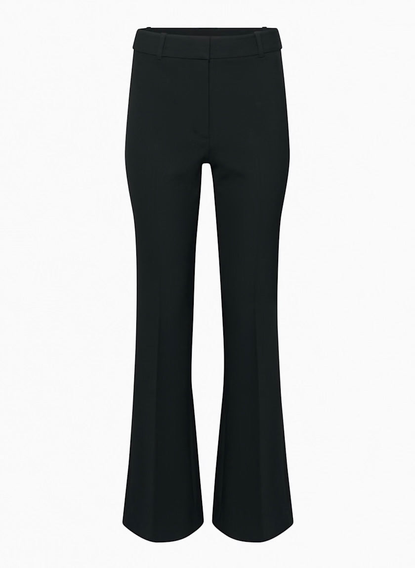 Flat lay of Siamo Firenze black Contour Flare Pants showcasing a clean waistband and sleek tailored finish.
