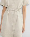 Sand Linen Belted Mini Dress