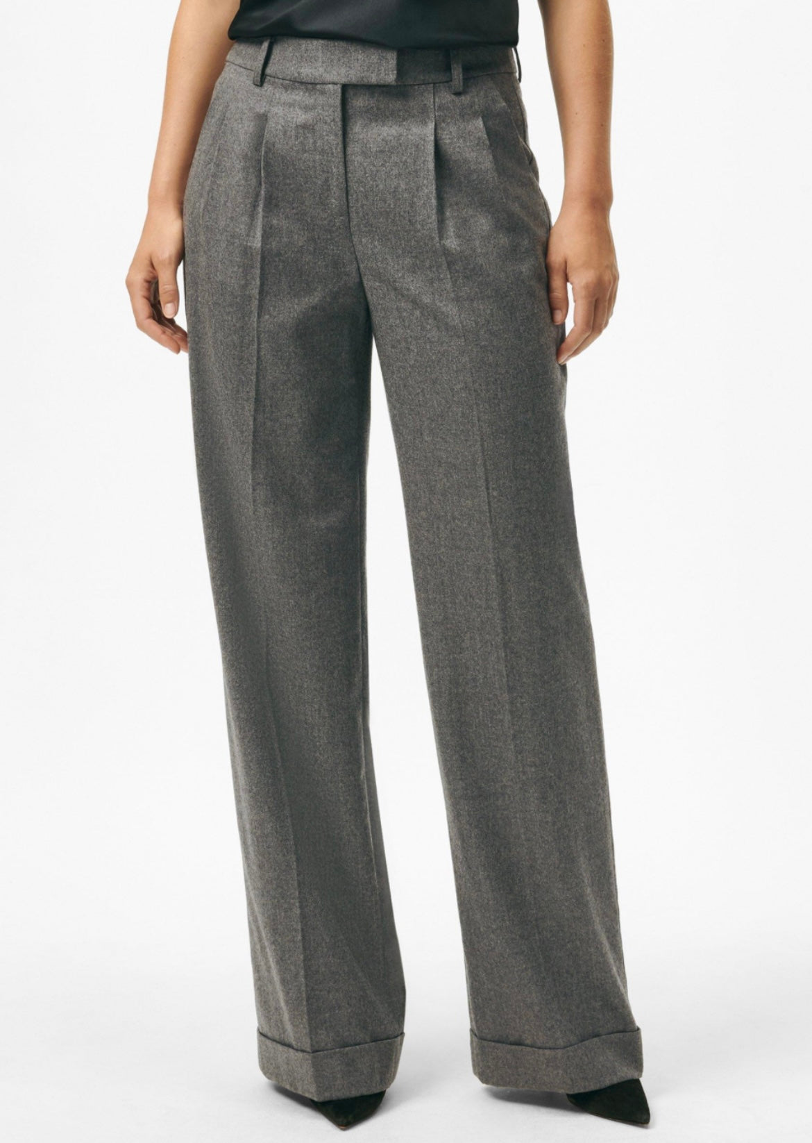 Wool Wide-Leg Pleated Flannel Trousers