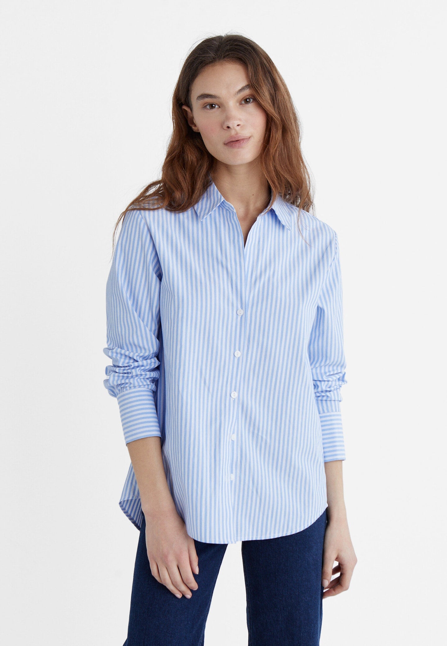 Blue Pinstripe Button-Up Shirt