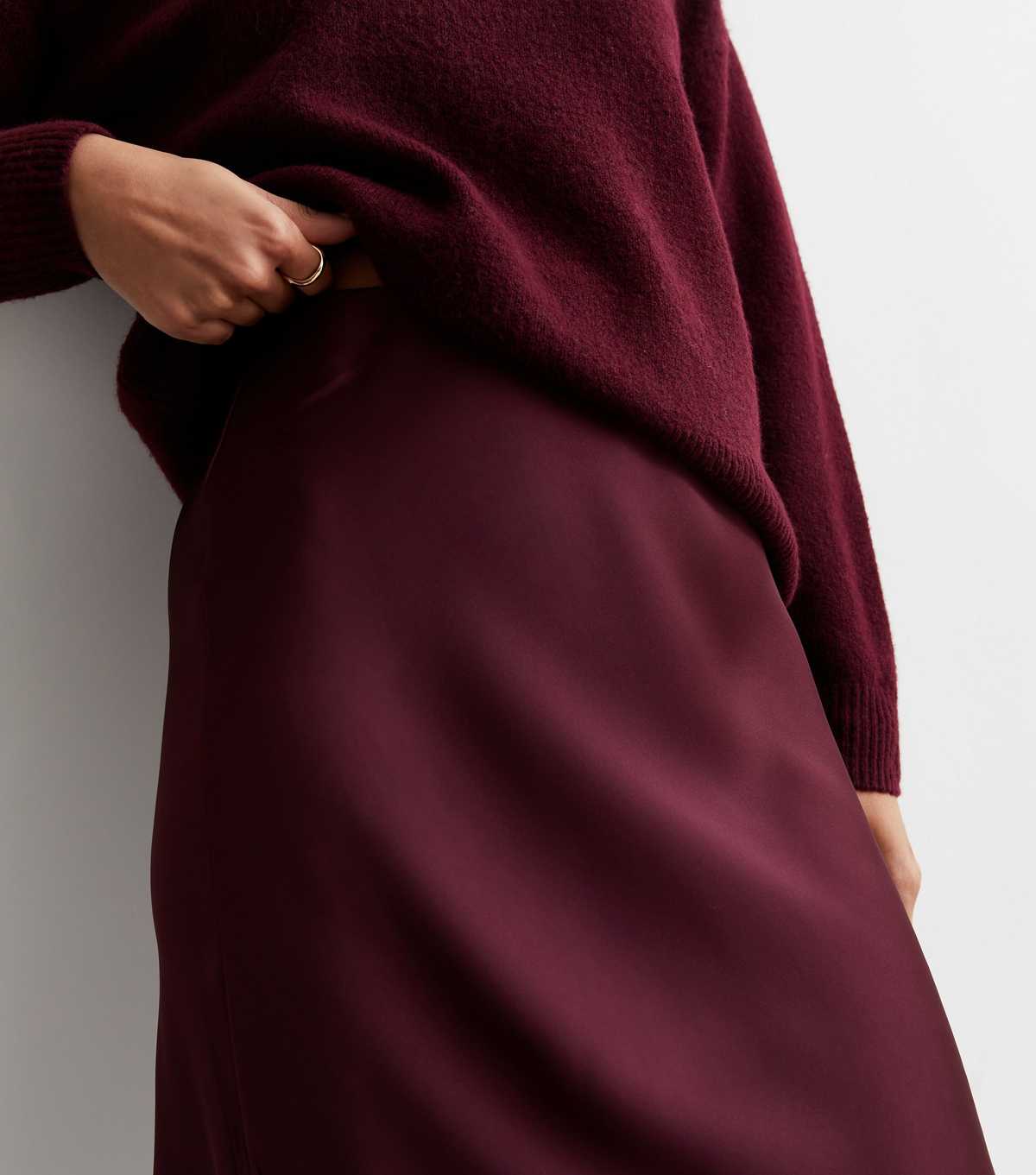 Burgundy Satin Bias Cut Midaxi Skirt