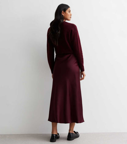 Burgundy Satin Bias Cut Midaxi Skirt